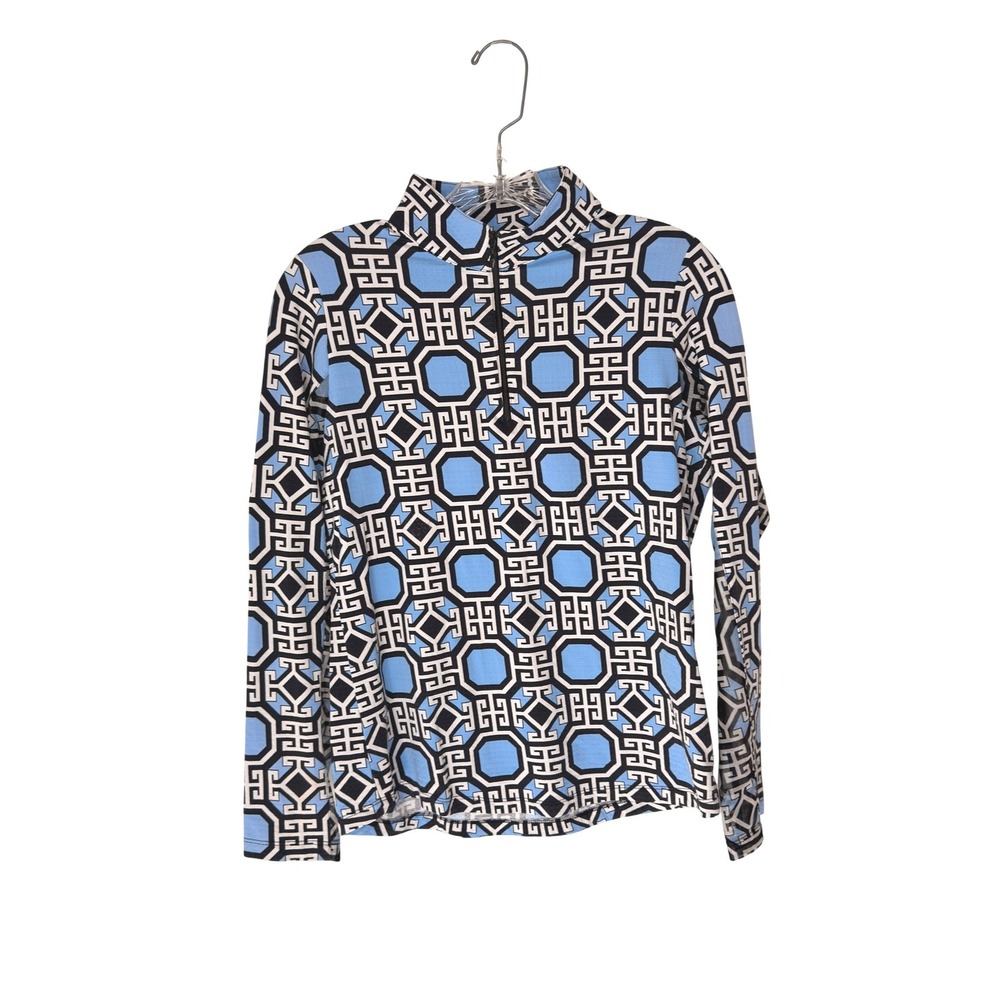IBKUL Shirt Women's Blue Greek Key Performance Mesh UPF 50 Gorpcore Small‎